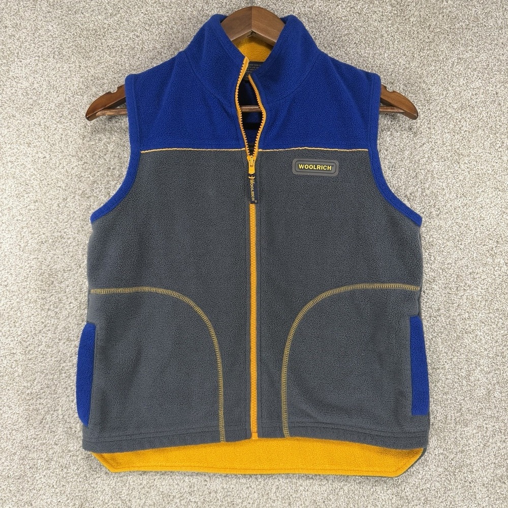 Woolrich Youth‎ Size M Blue Grey Yellow Fleece Vest Sport Warm Cozy Boys Logo